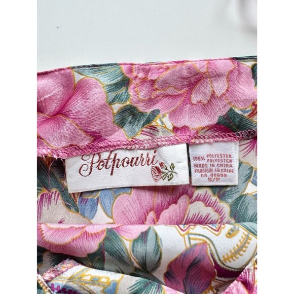 Vintage POTPOURRI Floral Satin Scoop Neck Slip Dress, Size S - Picture 9 of 10